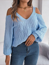 Suéter informal de otoño e invierno con hombros descubiertos y mangas abullonadas de color liso para mujer